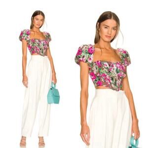 LPA Claudette Top Simone Floral Print Puff Sleeve Corset M NWT $188 SOLD OUT